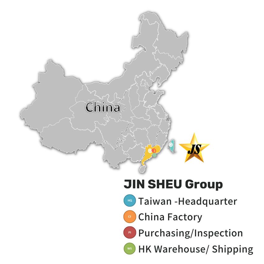 Jin Sheu kínai gyára és raktára lehetőséget biztosít a nyersanyagok elérésére és Kína gyártási képességeinek kihasználására.
