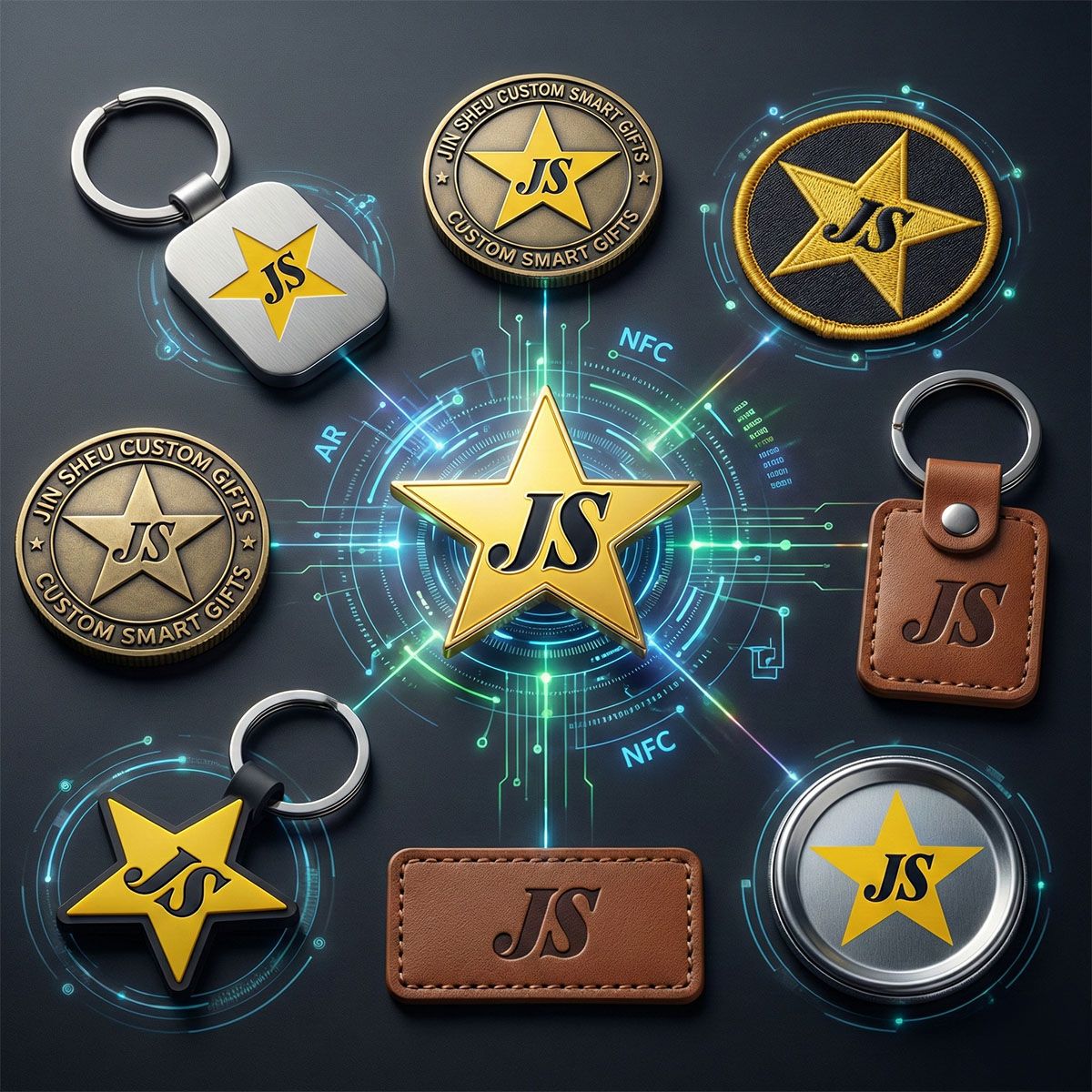 Smart gifts with NFC pin, NFC coin, NFC keychain and smart badge designs for interactive gifts branding