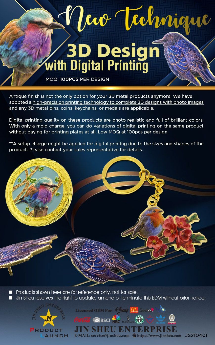 Lembranças de metal personalizadas em design 3D com impressão digital