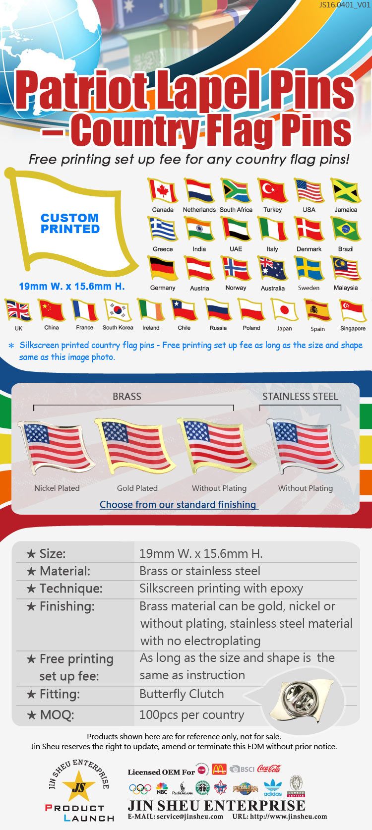 Custom Printed Country Flag Lapel Pin