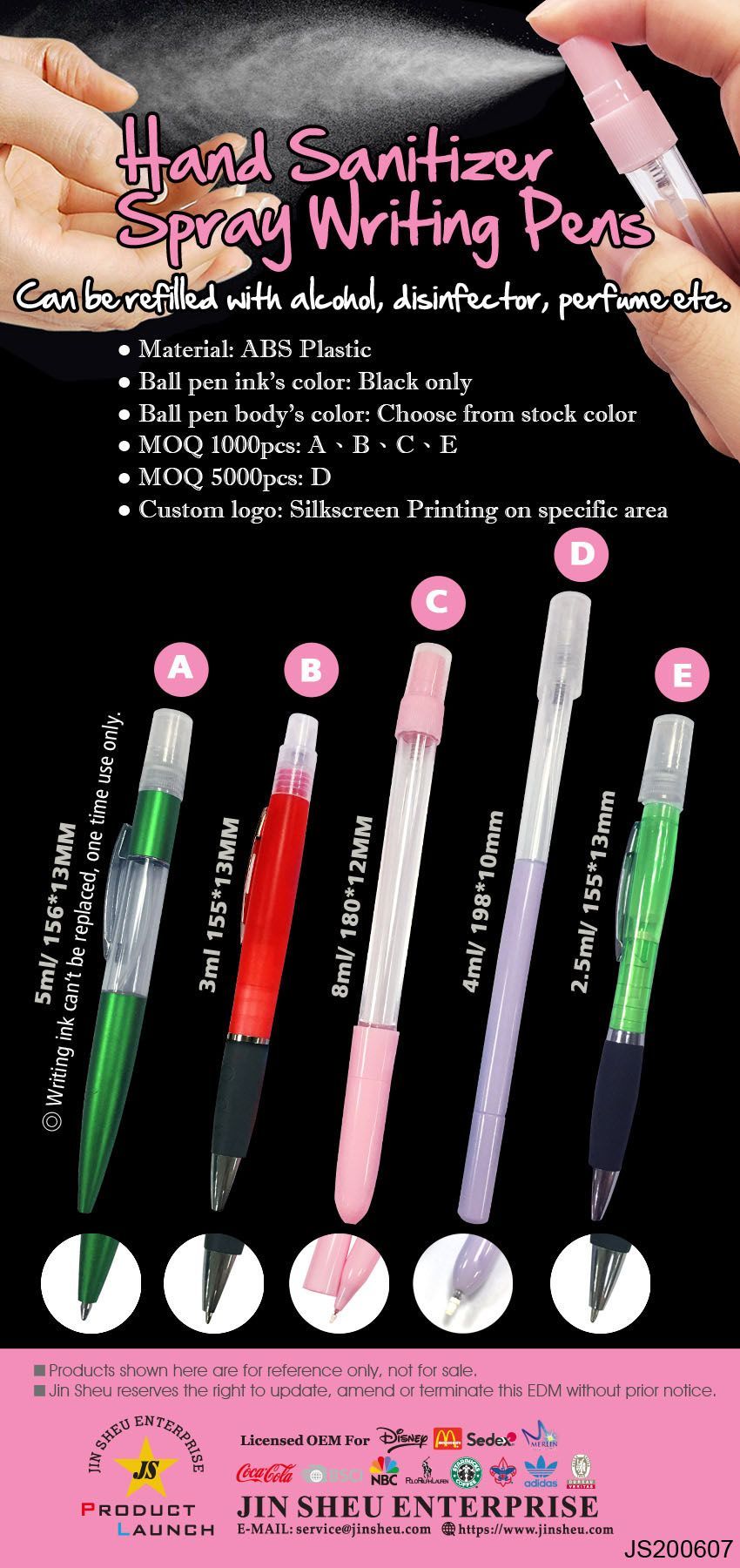 Hand Sanitizer Spray Writing Pens