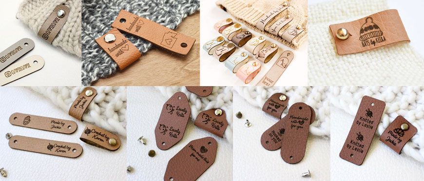 30pcs Custom leather logo tags for knitting clothing Handmade labels with  rivets Personlised center fold crochet