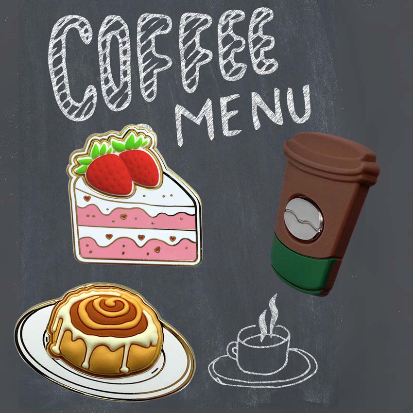 맞춤형 커피숍 테마의 에나멜 핀, 3D 고무 디자인 포함