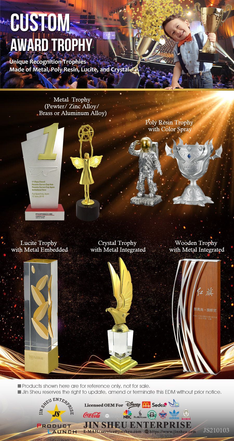 Niestandardowe trofea nagrodowe z różnych materiałów