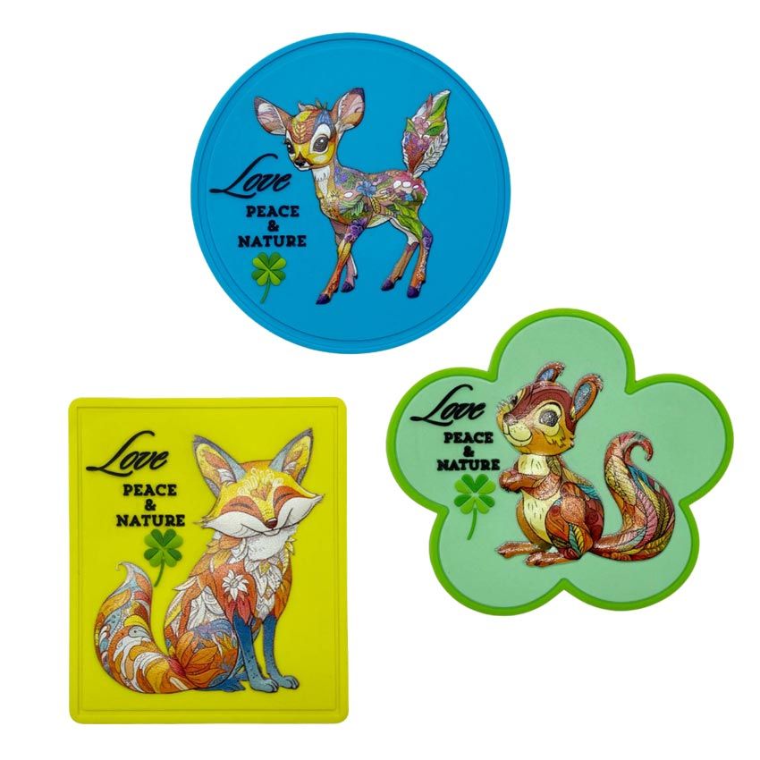 UV Printed PVC Rubber Labels featuring cute animals