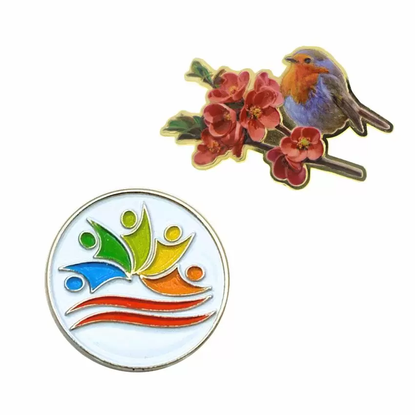 UV printed lapel pins that are closely resemble soft enamel color filled pins