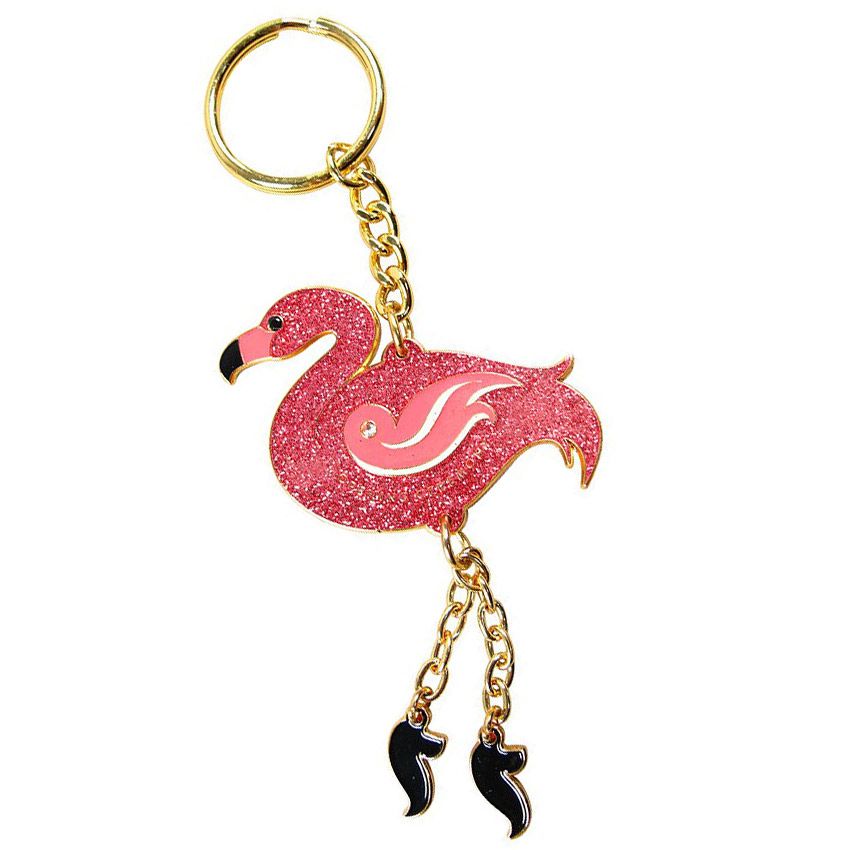 Porte-clés flamant rose en émail doux avec paillettes