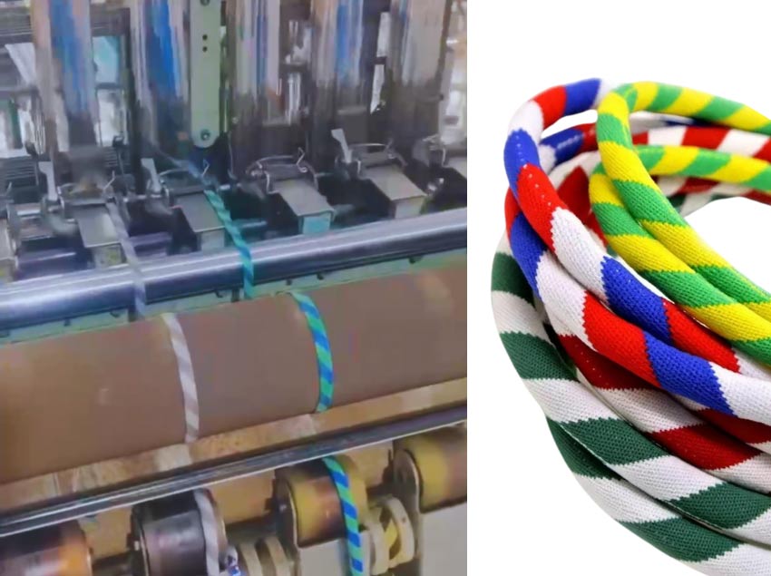 factory scene and close up of rope lanyards