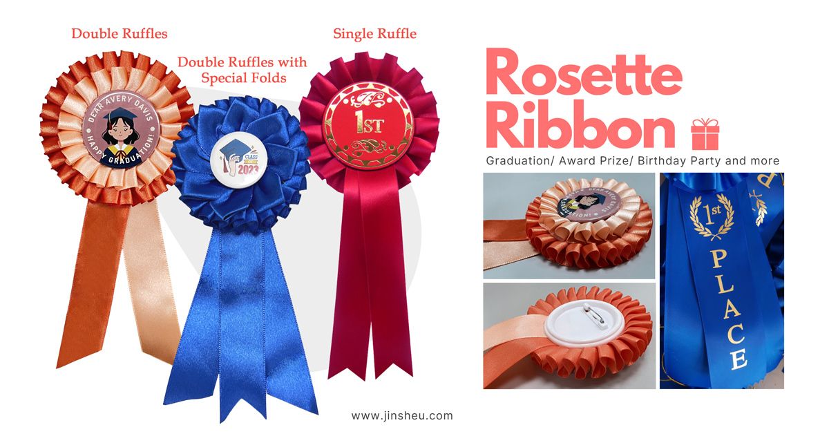 Rossete Ribbon Custom Rosette Award Ribbon | Personalized Metal & Silicone Promotional ...
