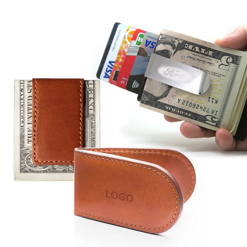 Prendedor de dinheiro em couro personalizado com logotipo e porta-cartão de crédito