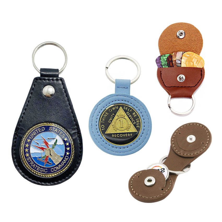 Leather AA Medallion Holder & Coin Holder Keychain - wholesale leather coin  holder keychain for challenge coin, AA medallion and recovery chip etc., Woven & Embroidered Patches Manufacturer