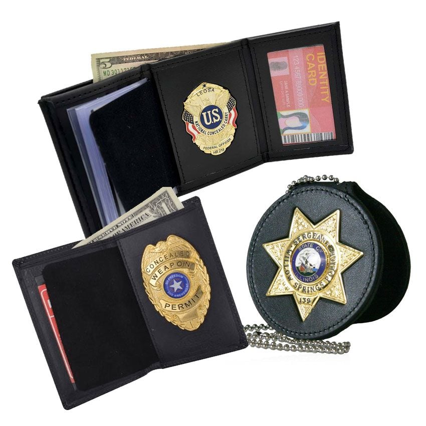 Leather Police Badge Wallets - Custom ID military imperial leather