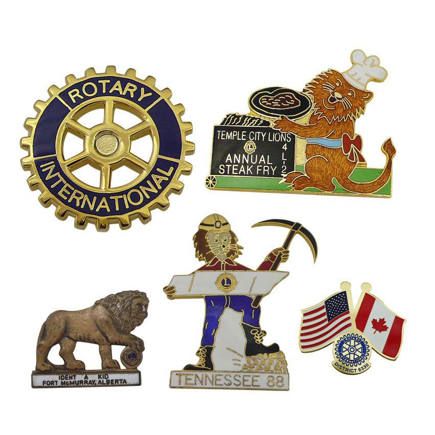 Pins de lapela personalizados para Rotary Club, Lions Club, etc.