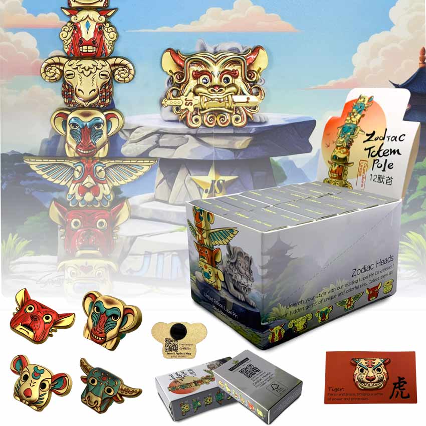 Boîte aveugle de pin's de revers personnalisée sur le thème du zodiaque chinois