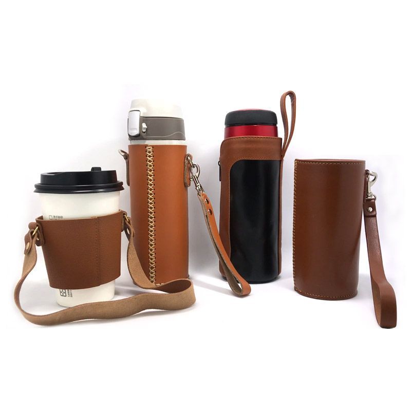 Leather Coffee Cup Sleeve And Bottle Holder - Custom Leather Coffee Sleeve, Woven & Embroidered Patches Manufacturer