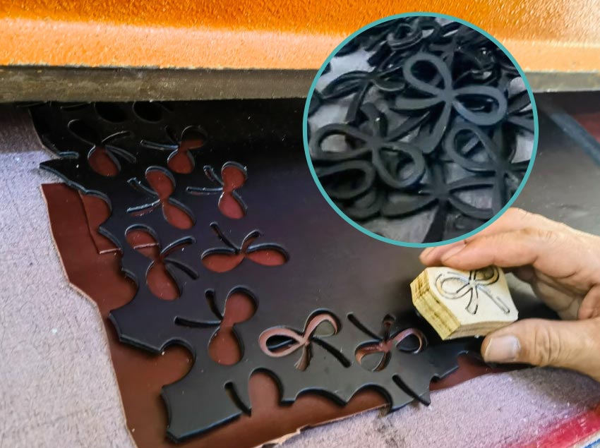 Cutting out leather components using a metal cut die