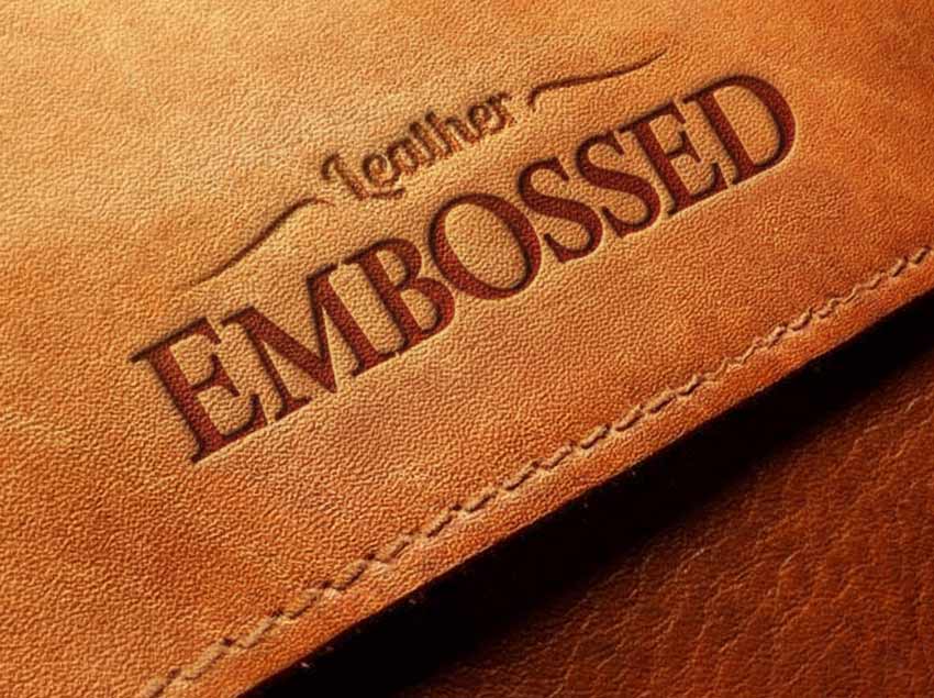 Close-up view of a leather patch showing example of embossed pattern