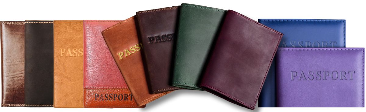 Laaja valikoima nahkavärejä ja -tekstuureja passinpidikkeelle