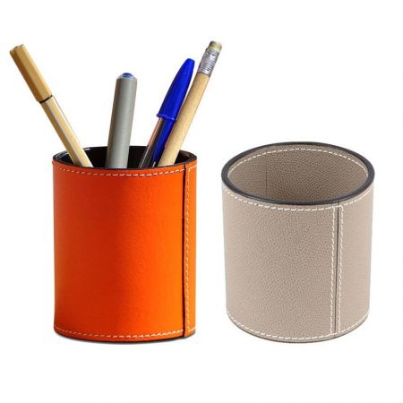 Portapenne In Finta Pelle Nero - Design Rotondo Per Scrivania, Ufficio E Casa - Foto 8