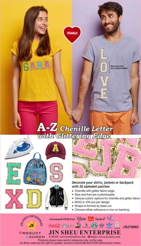 A-Z Chenille-bogstav med glitrende kant - Engroshandel med Chenille-bogstaver