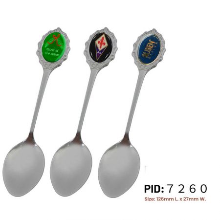 collectible spoons are decorated with a custom epoxy sticker