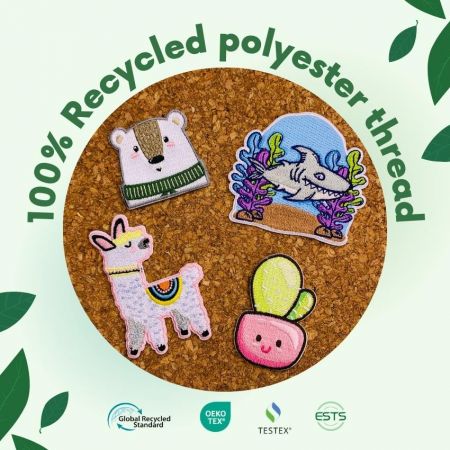 Linhas de poliéster reciclado: bordados e patches tecidos para personalização ecológica - Patches ecológicos