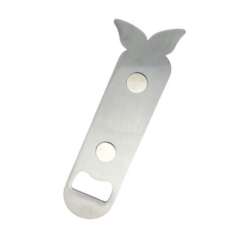 the backside of the bottle opener is fitted with two strong magnets