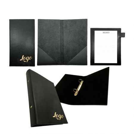 hotel leather stationery set - a leather cover, a receipt holder, and a memo holder