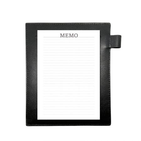 black leather momo holder with a memo pad
