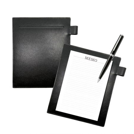 front and back images of leather memo holder