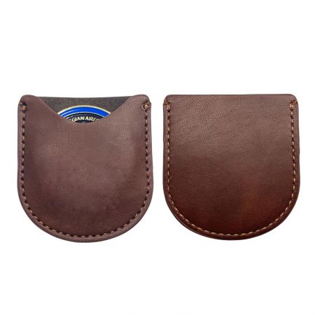 Leather Challenge Coin Holder - front and back of a leather coin sleeve holder