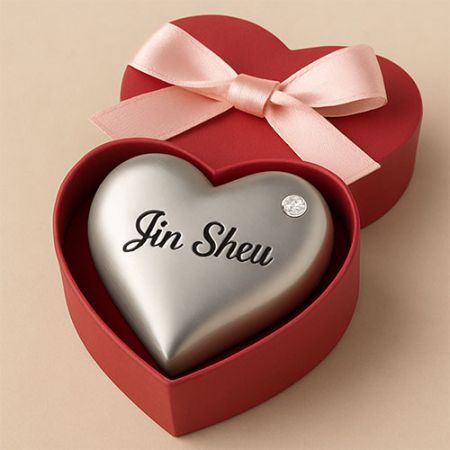 로고 종이무게, 하트 모양의 상자에 흰색 라인스톤이 있는 하트 모양