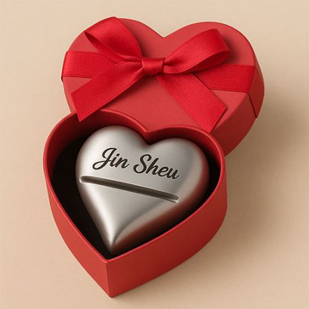 하트 모양과 카드 슬롯이 있는 맞춤형 각인 종이무게, 3D 상자에 담김