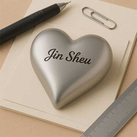 선물용 종이무게, VIP 하트 종이무게가 문구류 근처에 전시됨