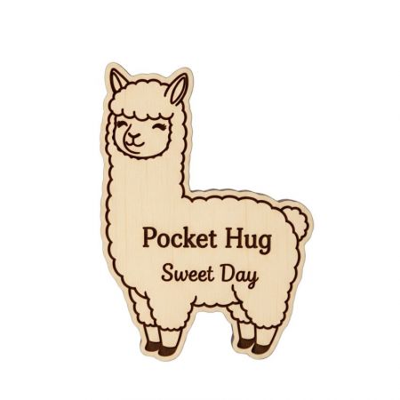 Cute alpaca wooden pocket hug ideal for kids and cheerful gift sets