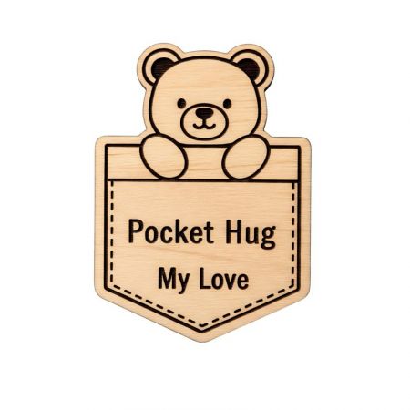 Cute bear-shaped wooden pocket hug token for love and sympathy gifts