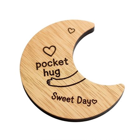 Crescent moon wooden pocket hug token for sweet encouragement and bedtime support