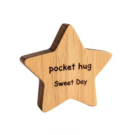 Wooden star-shaped pocket hug token for school events or employee appreciation