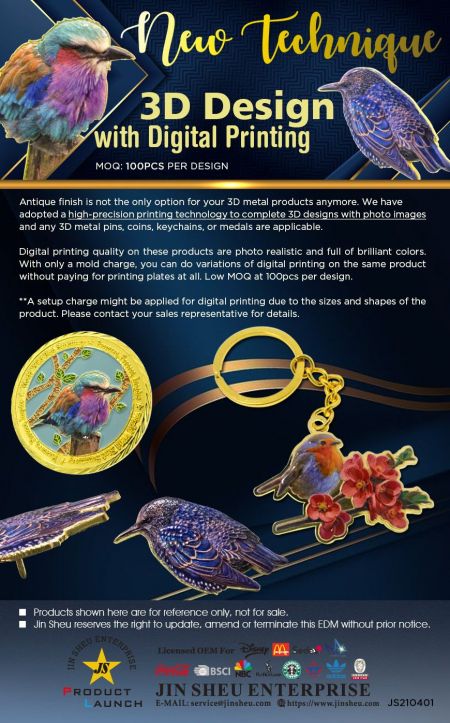 3D-design med digitaltrykk - Spesiallagde metall suvenirer i 3D-design med digitaltrykk