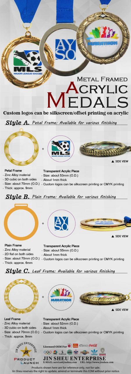 Metalrammede akrylmedaljer