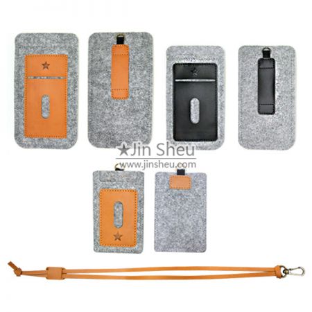 Porta telefono in pelle e feltro per iPhone