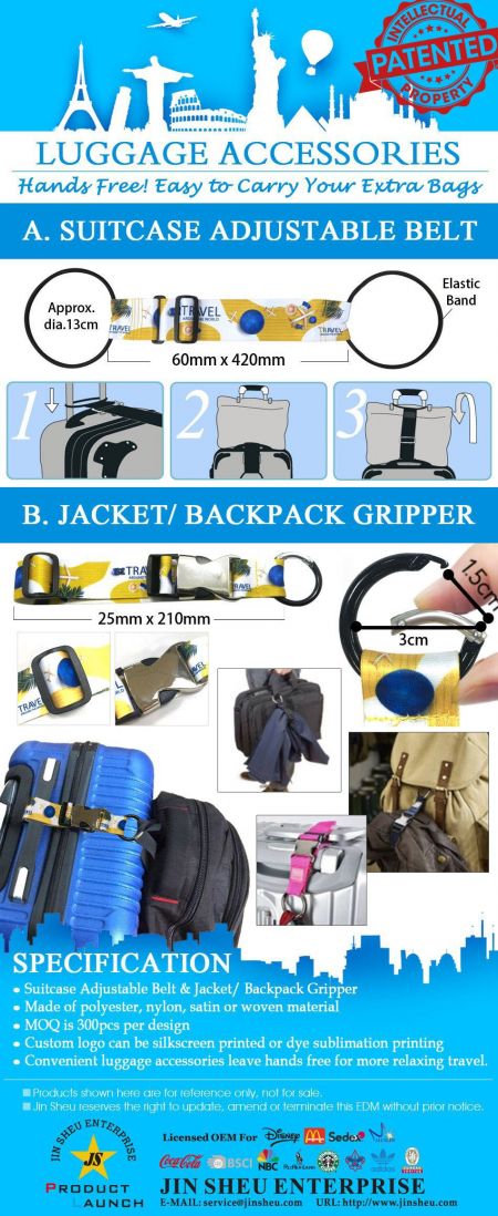 Accessoires de bagages - Ceinture réglable pour valise et sangle pour sac à dos / pince pour veste