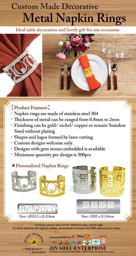 Anéis de Guardanapo Decorativos de Metal Personalizados