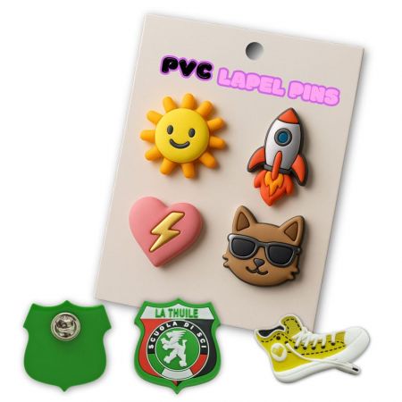 دبابيس ياقة من PVC مطاطي ناعمة - دبابيس ياقة من PVC مطاطي مخصصة على بطاقة خلفية ورقية مع دعم مشبك