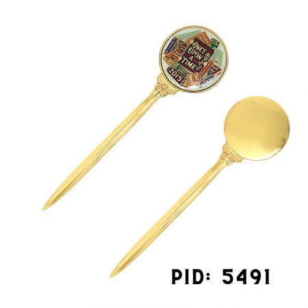 Gold Plated Letter Opener with Custom Logo - Gold Plated Letter Opener with a round custom logo personalized