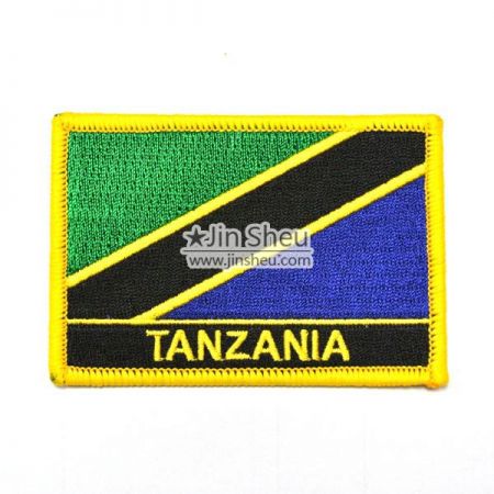 Tansania Flaggenaufnäher mit gelbem Rahmen