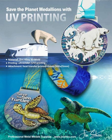 UV-trykk på 3D-logo - Redd planeten UV-medaljer