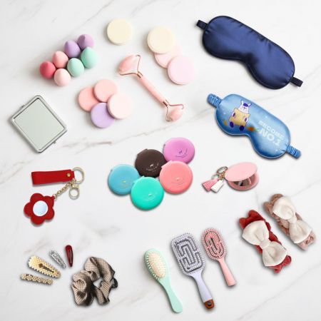 Phụ kiện làm đẹp - Công cụ & phụ kiện làm đẹp bao gồm bọt trang điểm, gương bỏ túi, cọ, kẹp tóc, dây buộc tóc.