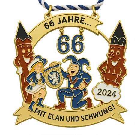 Personlige gullmedaljer - Gull karnevalsmedalje med hengende detaljer