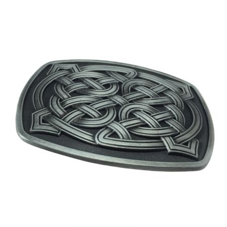 Intricate zinc belt buckle with interwoven Celtic motif